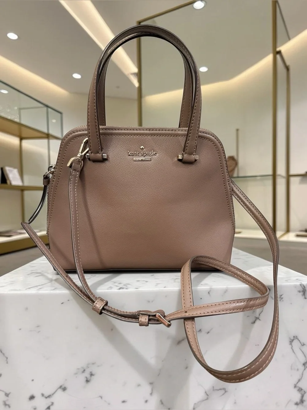 kate spade taupe leather dome satchel